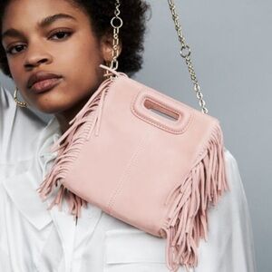 Maje Pink Fringe Leather Crossbody with Chain and Strap